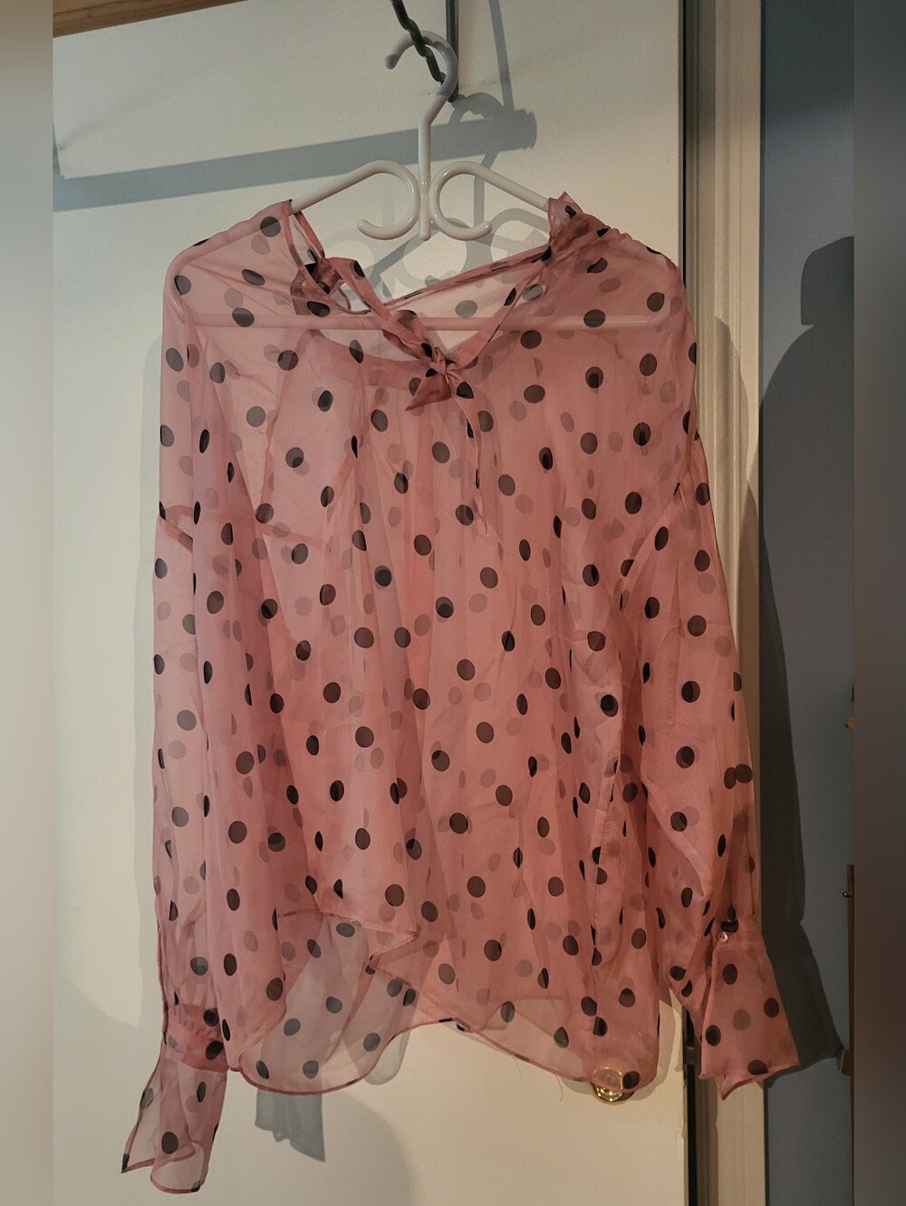 Zara Sheer Pink Polka Dot Blouse Size XL